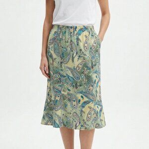 Vintage Weekenders Skirt Green Paisley Floral Midi Fairy Festival Casual L